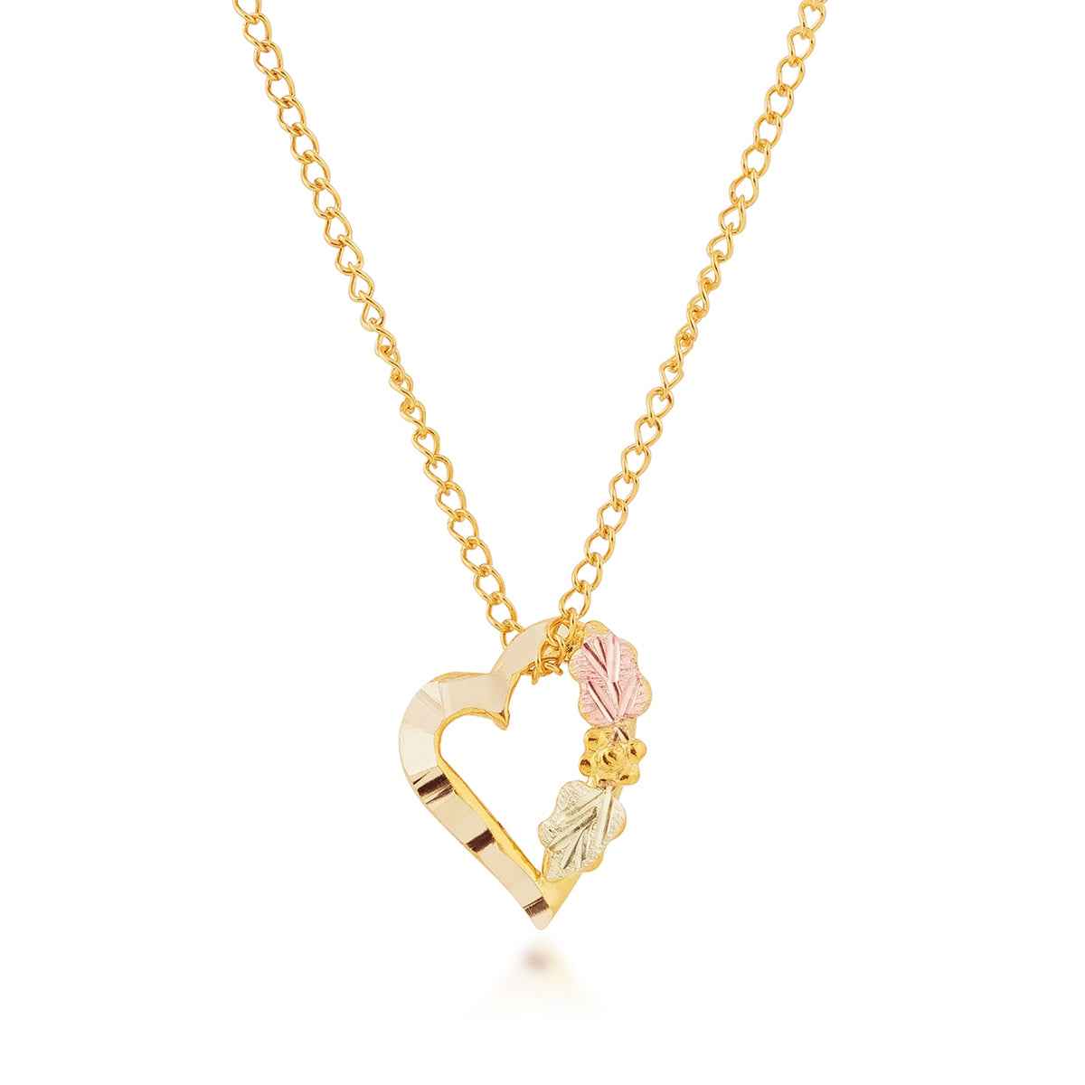 Black Hills Gold Diamond Cut Grape Cluster & Leaf Heart Pendant in 10K Yellow Gold