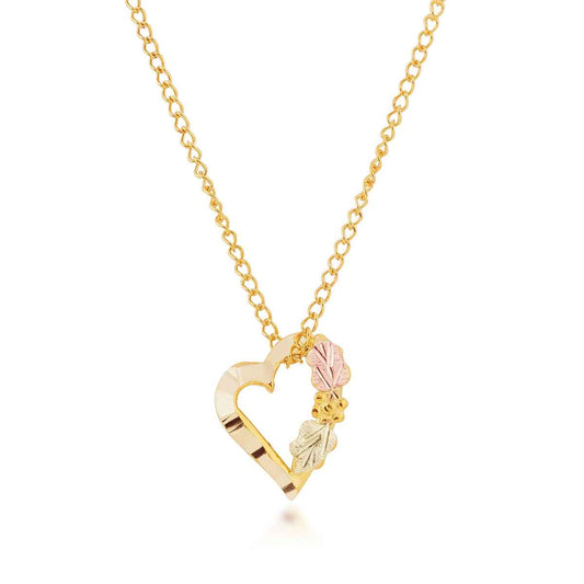 Black Hills Gold Diamond Cut Grape Cluster & Leaf Heart Pendant in 10K Yellow Gold