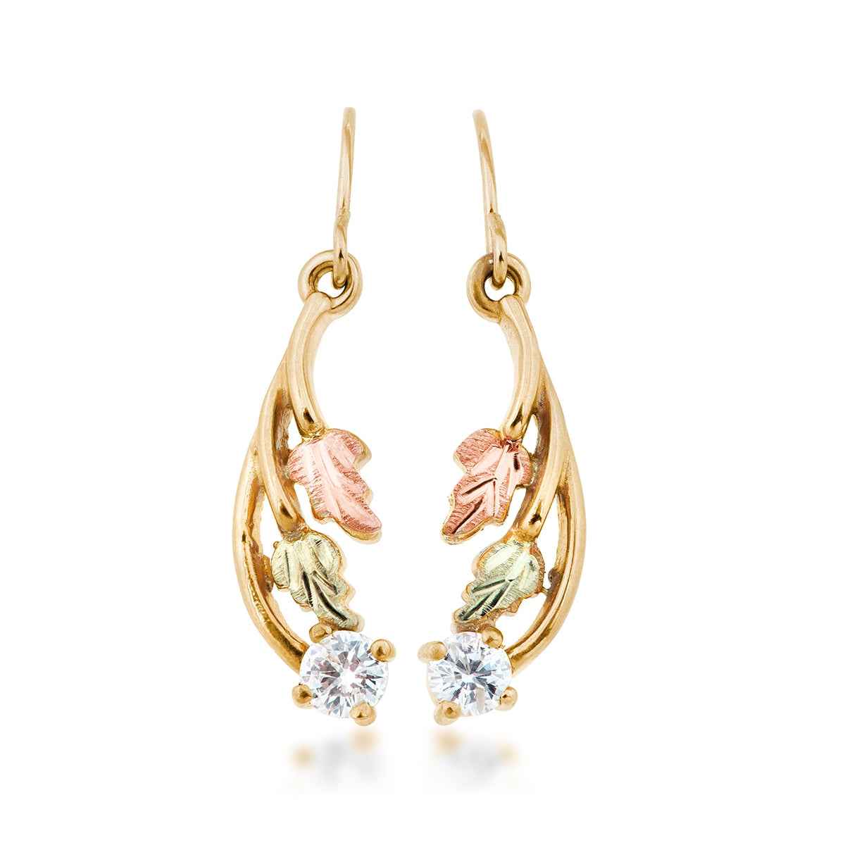 Noventa & Black Hills Gold 1/5 ct. tw. Round Diamond Leaf Dangle Earrings in 10K Yellow Gold