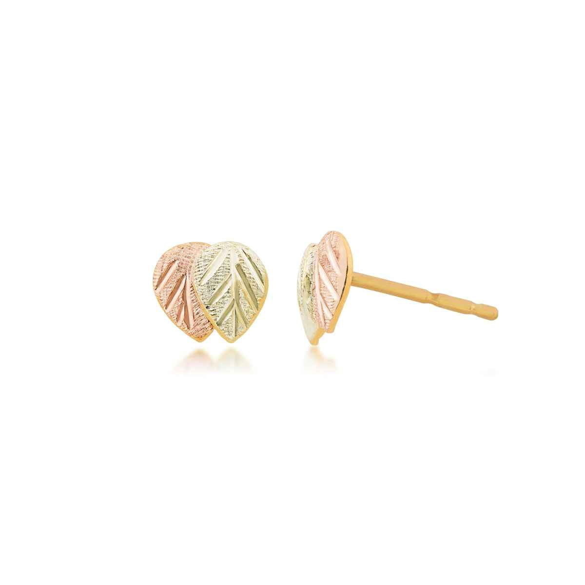 Black Hills Gold Pink & Green Leaf Stud Earrings in 10K Yellow Gold