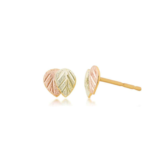 Black Hills Gold Pink & Green Leaf Stud Earrings in 10K Yellow Gold
