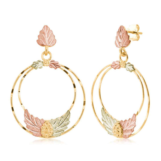 Black Hills Gold Large Dangle Double Circle Earrings in 10K Yellow Gold