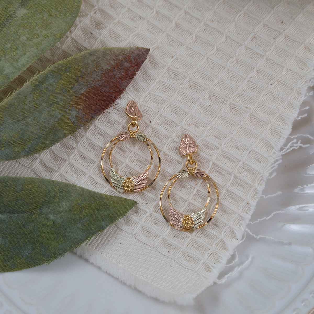 Black Hills Gold Small Dangle Double Circle Earrings in 10K Yellow Gold front view