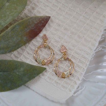 Black Hills Gold Small Dangle Double Circle Earrings in 10K Yellow Gold front view