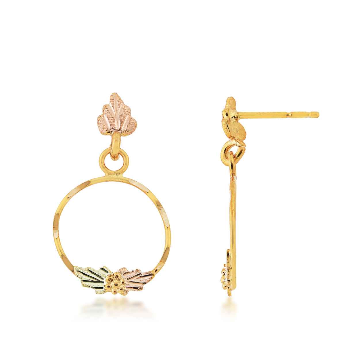 Black Hills Gold Diamond Cut Dangle Circle Earrings in 10K Yellow Gold