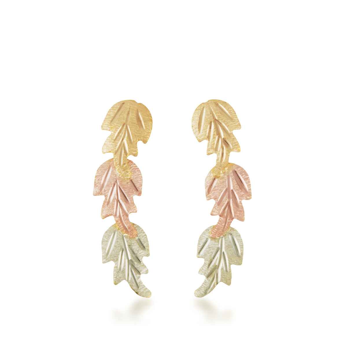 Black Hills Gold Three Leaf Drop Earrings in 10K Yellow Gold