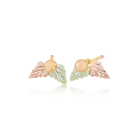 Black Hills Gold Double Leaf Earring Jackets with Yellow Gold Filled Ball Stud
