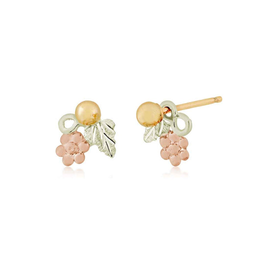 Black Hills Gold Grapevine & Leaf Earring Jackets with Yellow Gold Filled Ball Stud