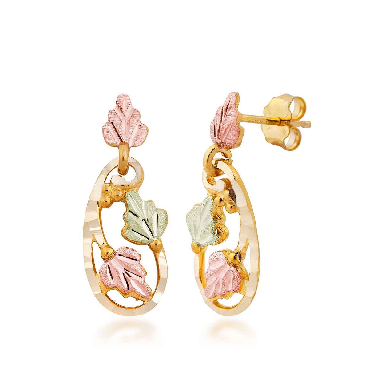 Black Hills Gold Diamond Cut Grapevine & Leaf Dangle Earrings in 10K Yellow Gold