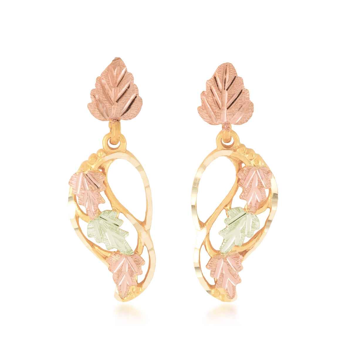 Black Hills Gold Diamond Cut Four Leaf Dangle Earrings in 10K Yellow Gold