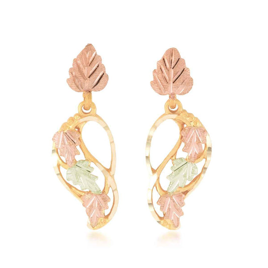 Black Hills Gold Diamond Cut Four Leaf Dangle Earrings in 10K Yellow Gold