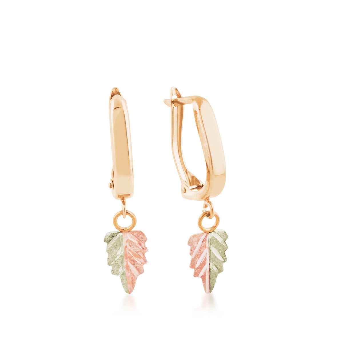 Black Hills Gold Two-Tone Leaf Dangle Earrings in 10K Yellow Gold