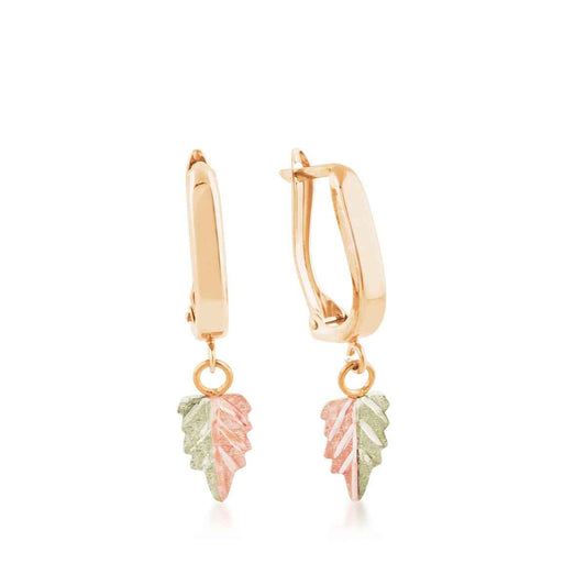 Black Hills Gold Two-Tone Leaf Dangle Earrings in 10K Yellow Gold