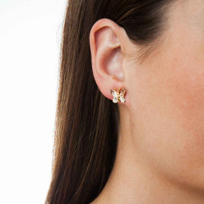 Black Hills Gold Butterfly Earrings in 10K Yellow Gold close-up detail