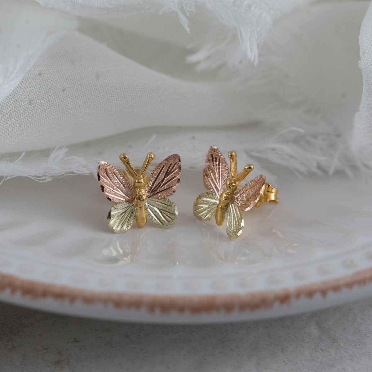 Black Hills Gold Butterfly Earrings in 10K Yellow Gold front view
