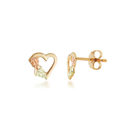 Black Hills Gold Double Leaf Heart Earrings in 10K Yellow Gold