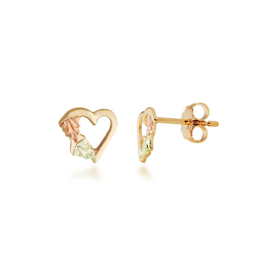 Black Hills Gold Double Leaf Heart Earrings in 10K Yellow Gold