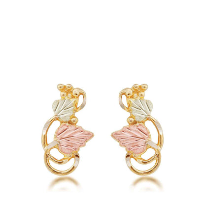 Black Hills Gold Pink & Green Leaf Grapevine Drop Earrings in 10K Yellow Gold