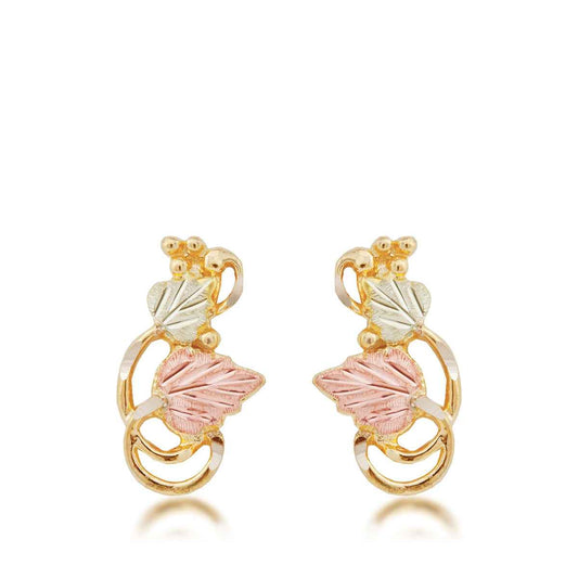 Black Hills Gold Pink & Green Leaf Grapevine Drop Earrings in 10K Yellow Gold