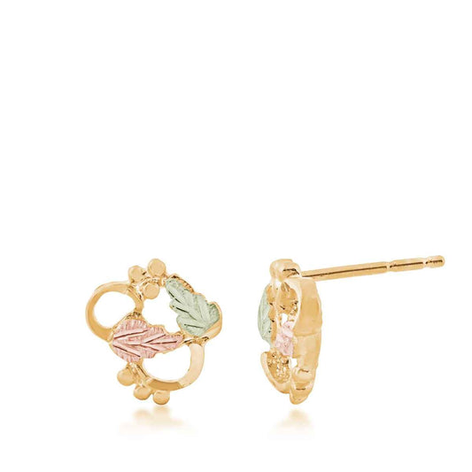 Black Hills Gold Diamond Cut Grapevine & Leaf Cluster Earrings in 10K Yellow Gold