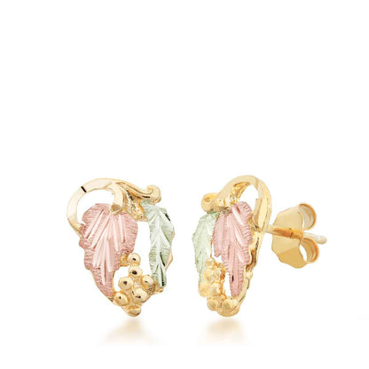 Black Hills Gold Small Grapevine & Double Leaf Cluster Earrings in 10K Yellow Gold