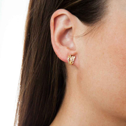 Black Hills Gold Small Grapevine & Double Leaf Cluster Earrings in 10K Yellow Gold close-up detail