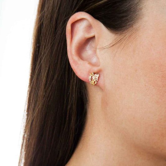 Black Hills Gold Small Grapevine & Double Leaf Cluster Earrings in 10K Yellow Gold close-up detail