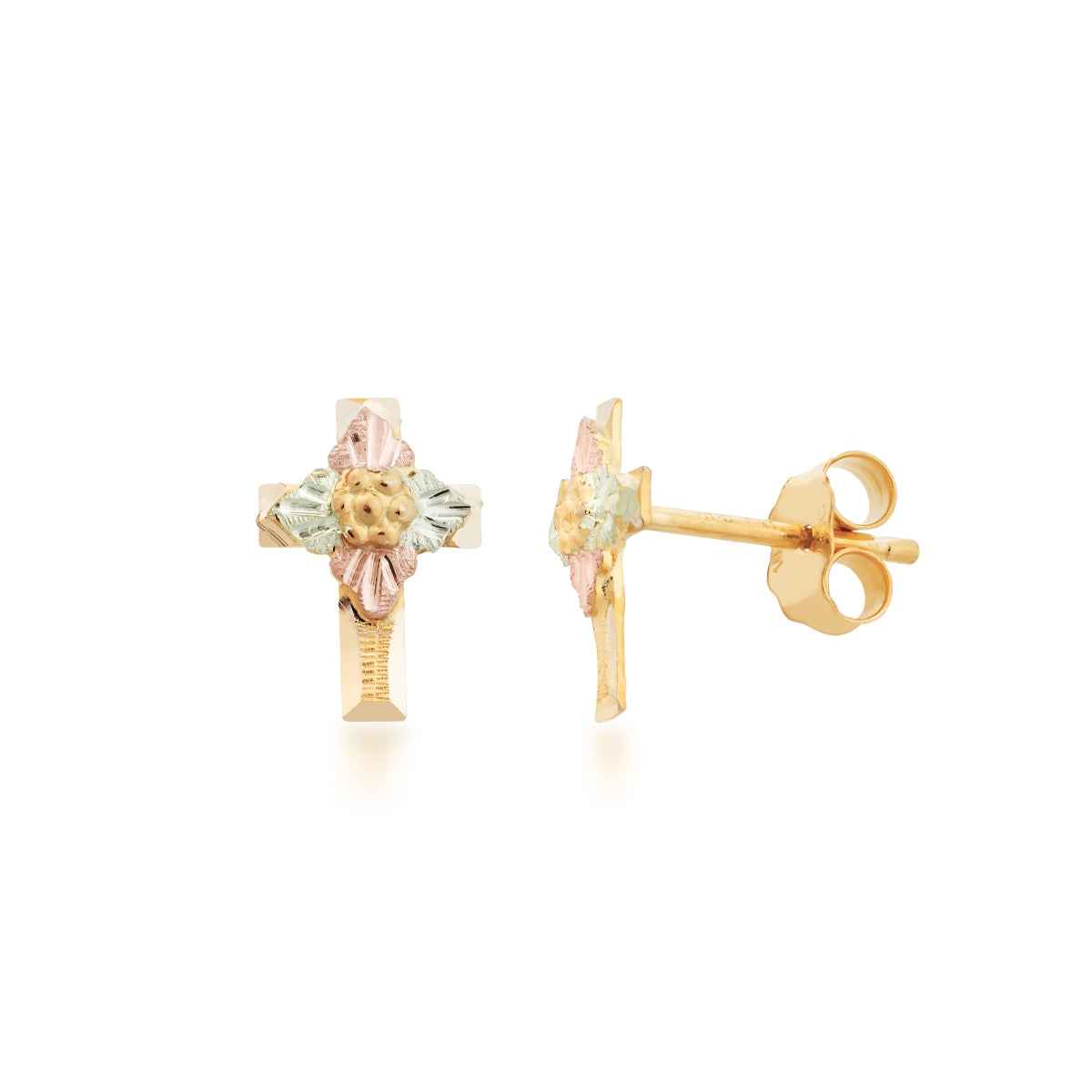 Black Hills Gold Small Cross Earrings with Grape Cluster Center in 10K Yellow Gold