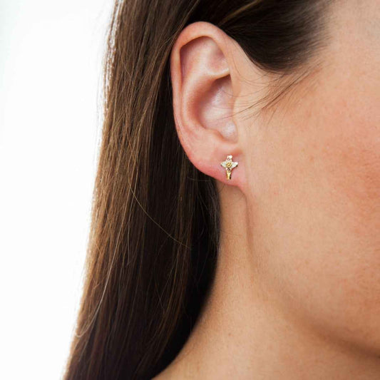 Black Hills Gold Small Cross Earrings with Grape Cluster Center in 10K Yellow Gold front view