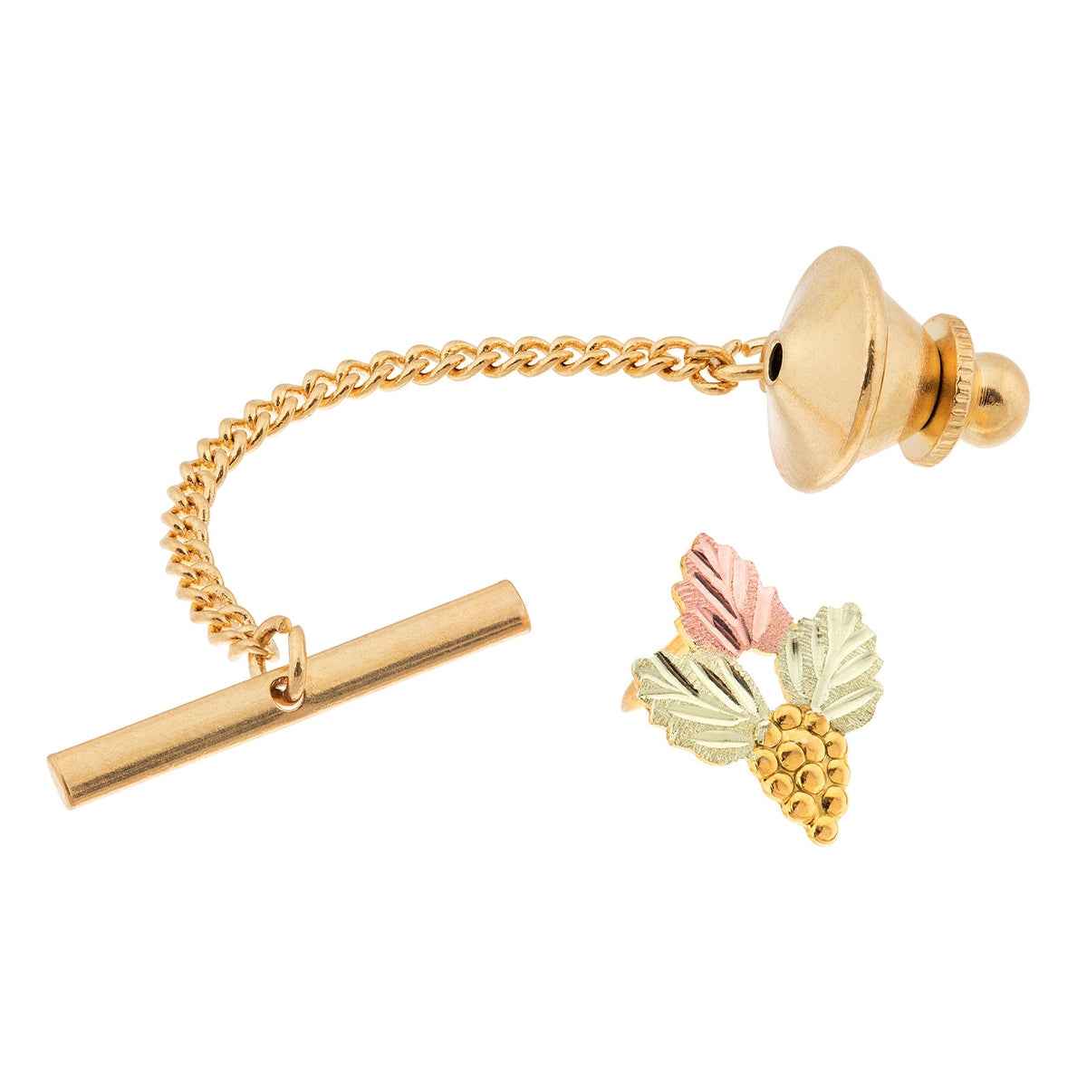 Black Hills Gold Men's Grape Cluster & Leaf Tie Tack in 10K Yellow Gold front view