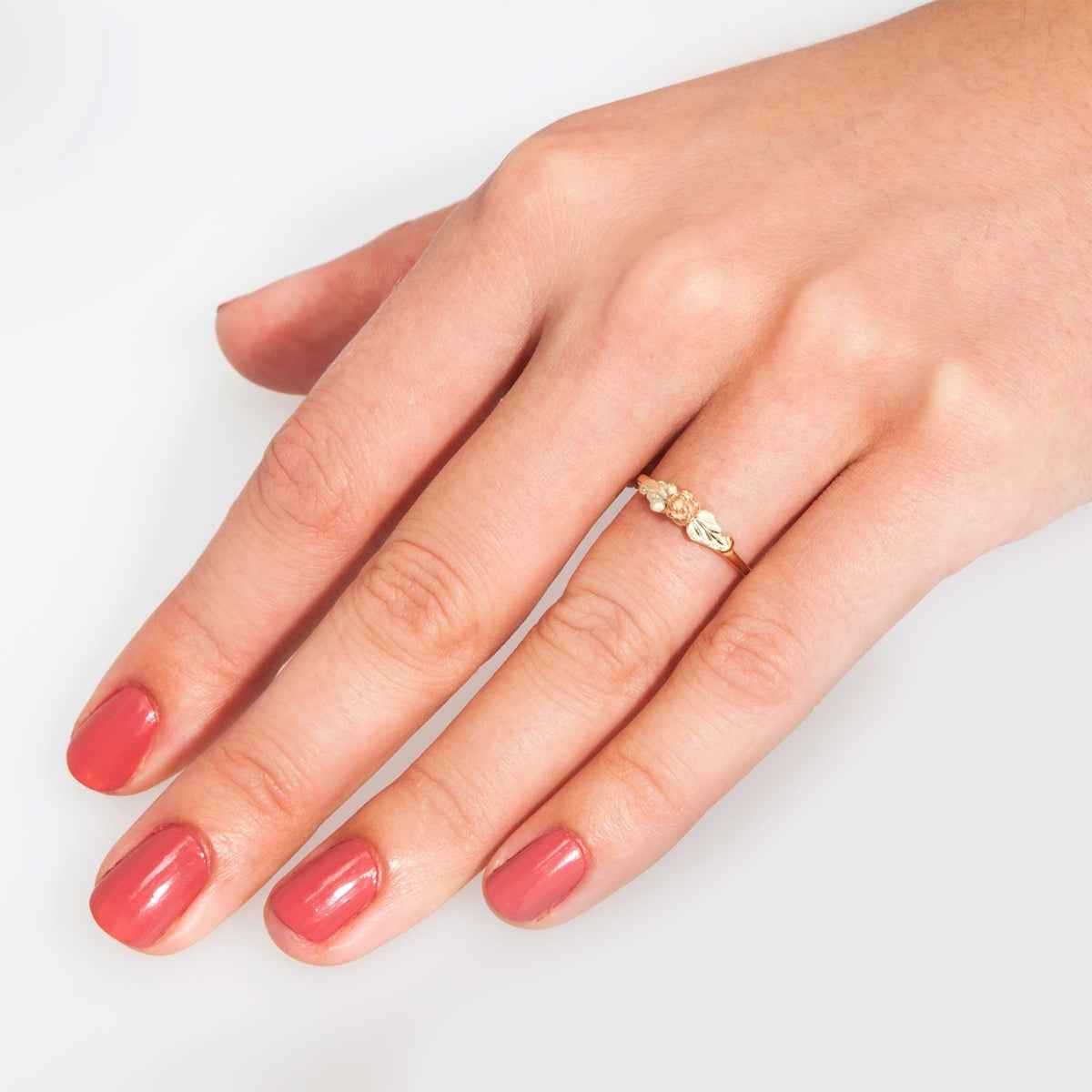 Black Hills Gold Small Rose Ring in 10K Yellow Gold close-up detail