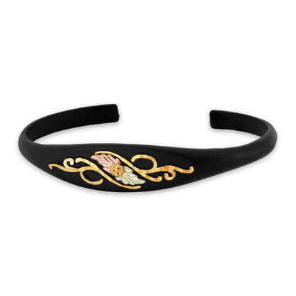 Black Hills Gold Grape Cluster & Double Leaf Black Powder Coated Cuff Bracelet