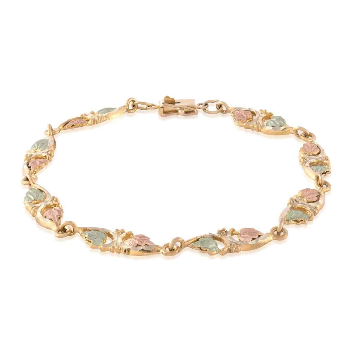 Black Hills Gold 8-inch Diamond Cut Grapevine & Leaf Link Bracelet in 10K Yellow Gold
