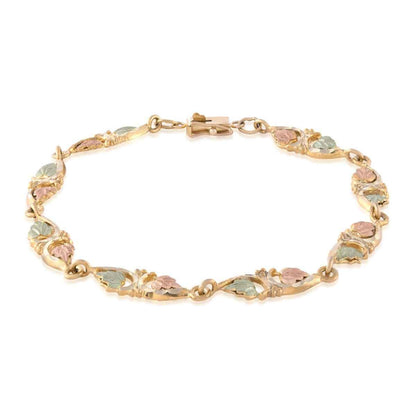 Black Hills Gold 8-inch Diamond Cut Grapevine & Leaf Link Bracelet in 10K Yellow Gold