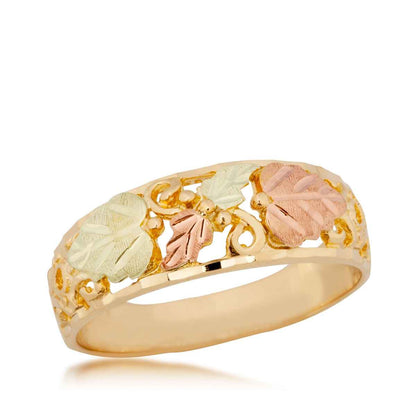 Black Hills Gold Men's Diamond Cut Open Grapevine & Leaf Wedding Ring in 10K Yellow Gold front view