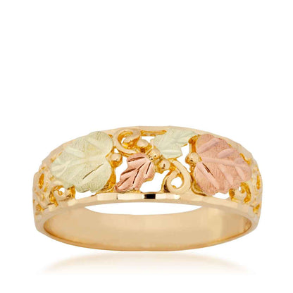 Black Hills Gold Men's Diamond Cut Open Grapevine & Leaf Wedding Ring in 10K Yellow Gold
