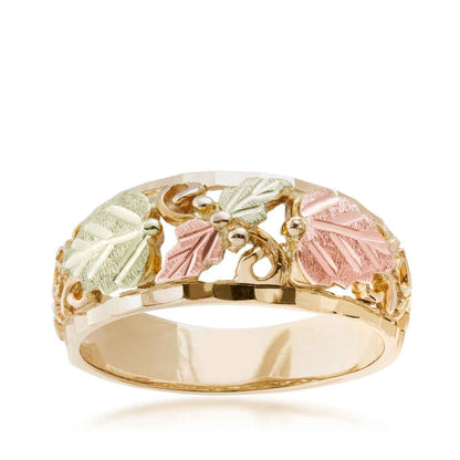 Black Hills Gold Diamond Cut Open Grapevine & Leaf Wedding Ring in 10K Yellow Gold