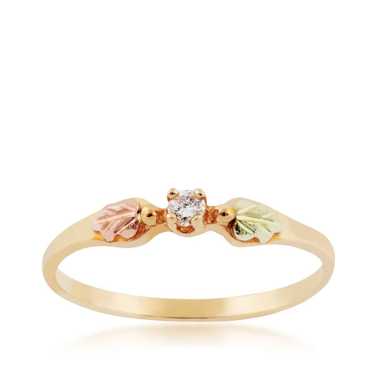 Black Hills Gold Diamond Accent Green & Pink Leaf Promise Ring in 10K Yellow Gold