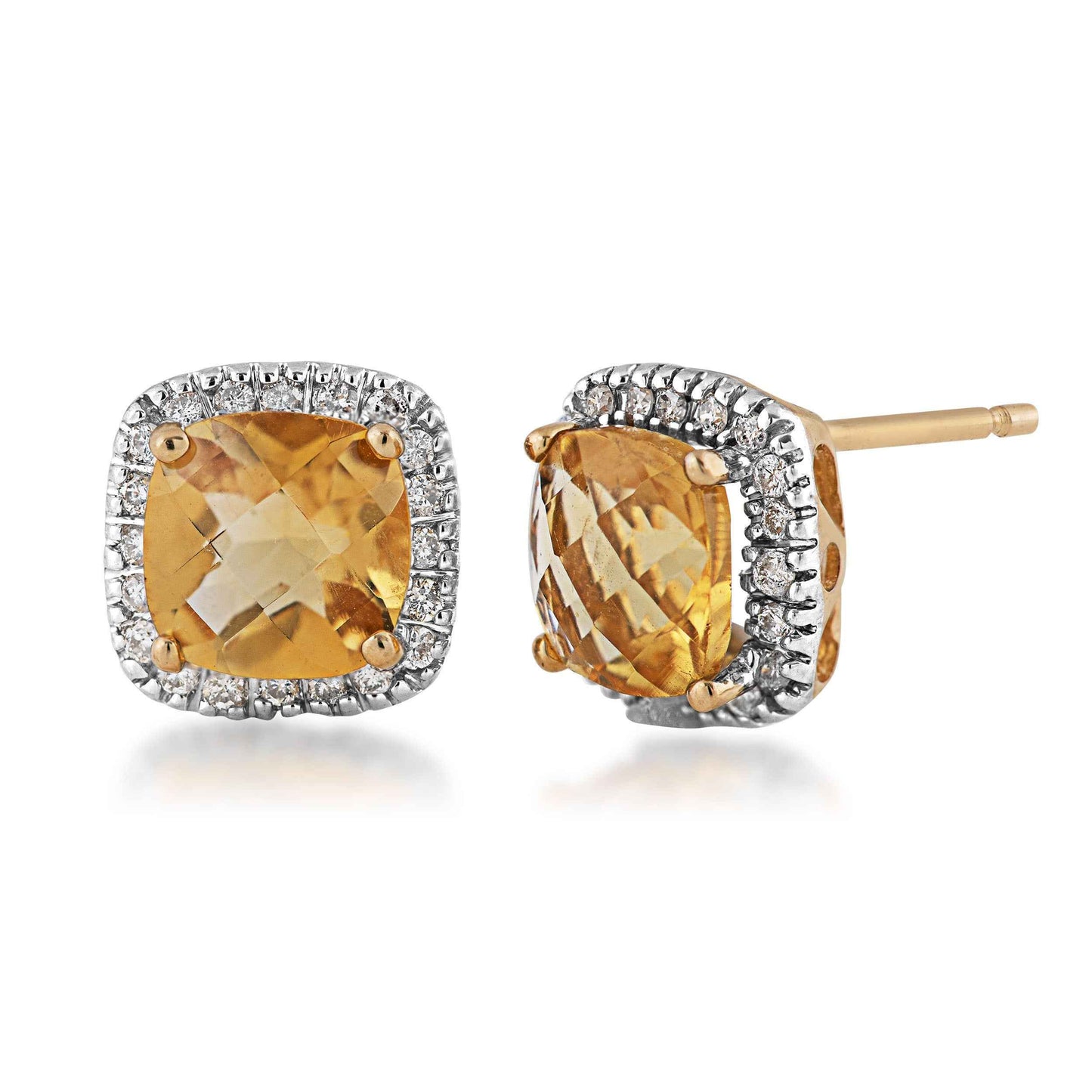 Genuine Cushion Cut Citrine Earrings with 1/6 ct. tw. Diamond Halo in 10K Yellow Gold