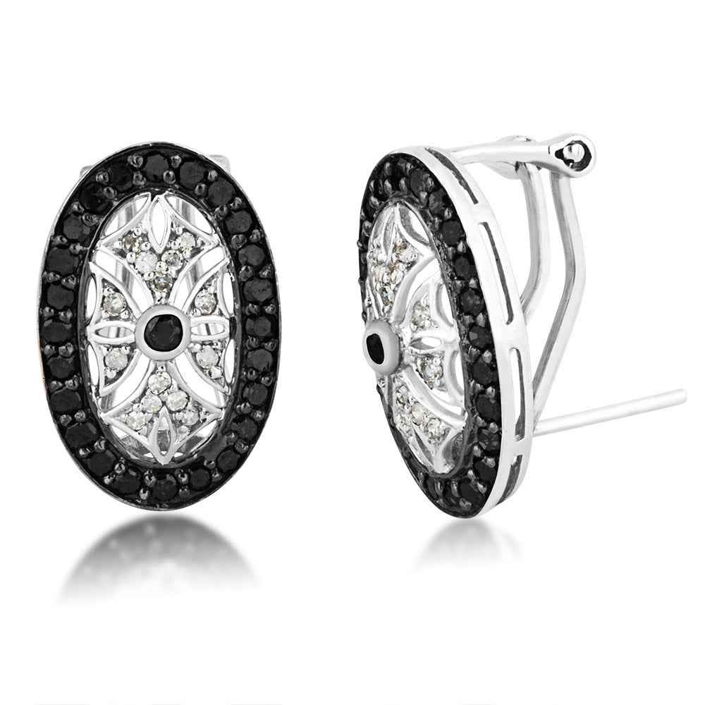 Treated Black and White Diamond Earrings in 10K White Gold