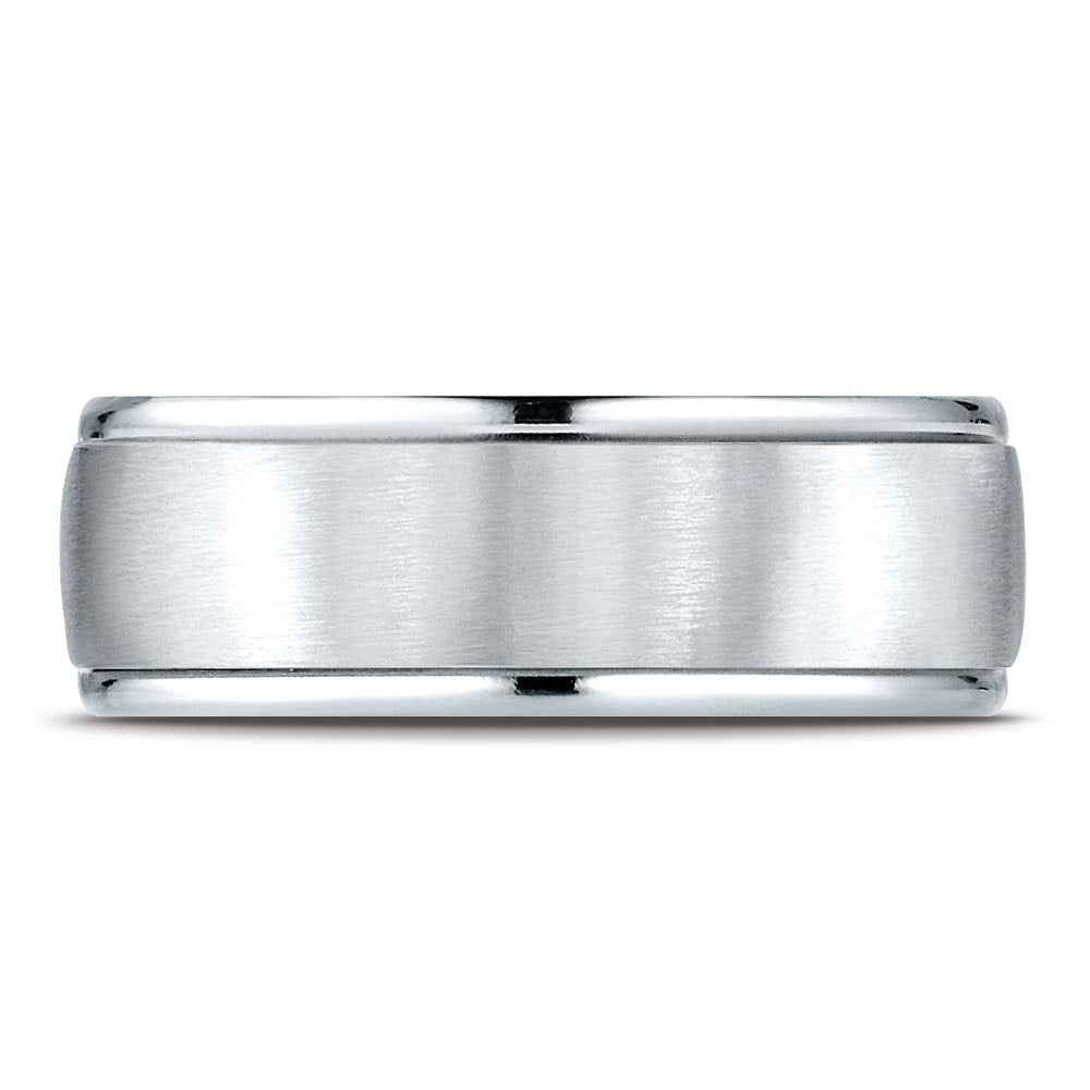 Benchmark Men's High Polish Wedding Band with Satin Center in 10K White Gold