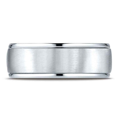 Benchmark Men's High Polish Wedding Band with Satin Center in 10K White Gold