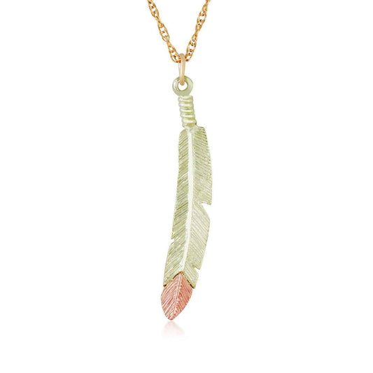 Black Hills Gold Feather Pendant in 12K Green & Pink Gold