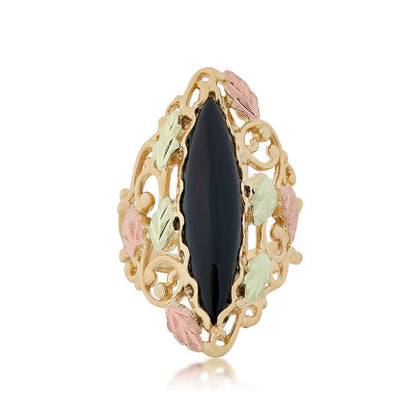 Black Hills Gold Marquise Onyx Filigree Ring in 10K Yellow Gold