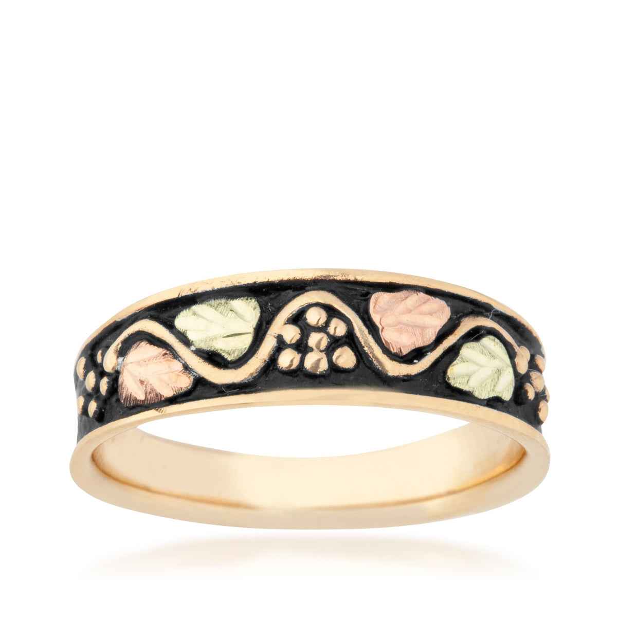 Black Hills Gold Leaf & Grape Ring with Black Antiquing in 10K Yellow Gold