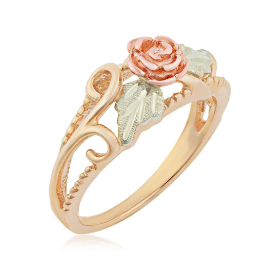Black Hills Gold Milgrain Rose & Leaf Ring in 10K Yellow Gold front view