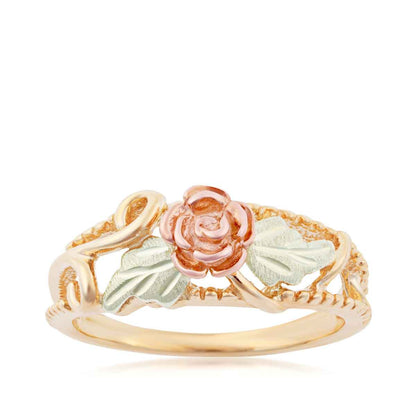 Black Hills Gold Milgrain Rose & Leaf Ring in 10K Yellow Gold