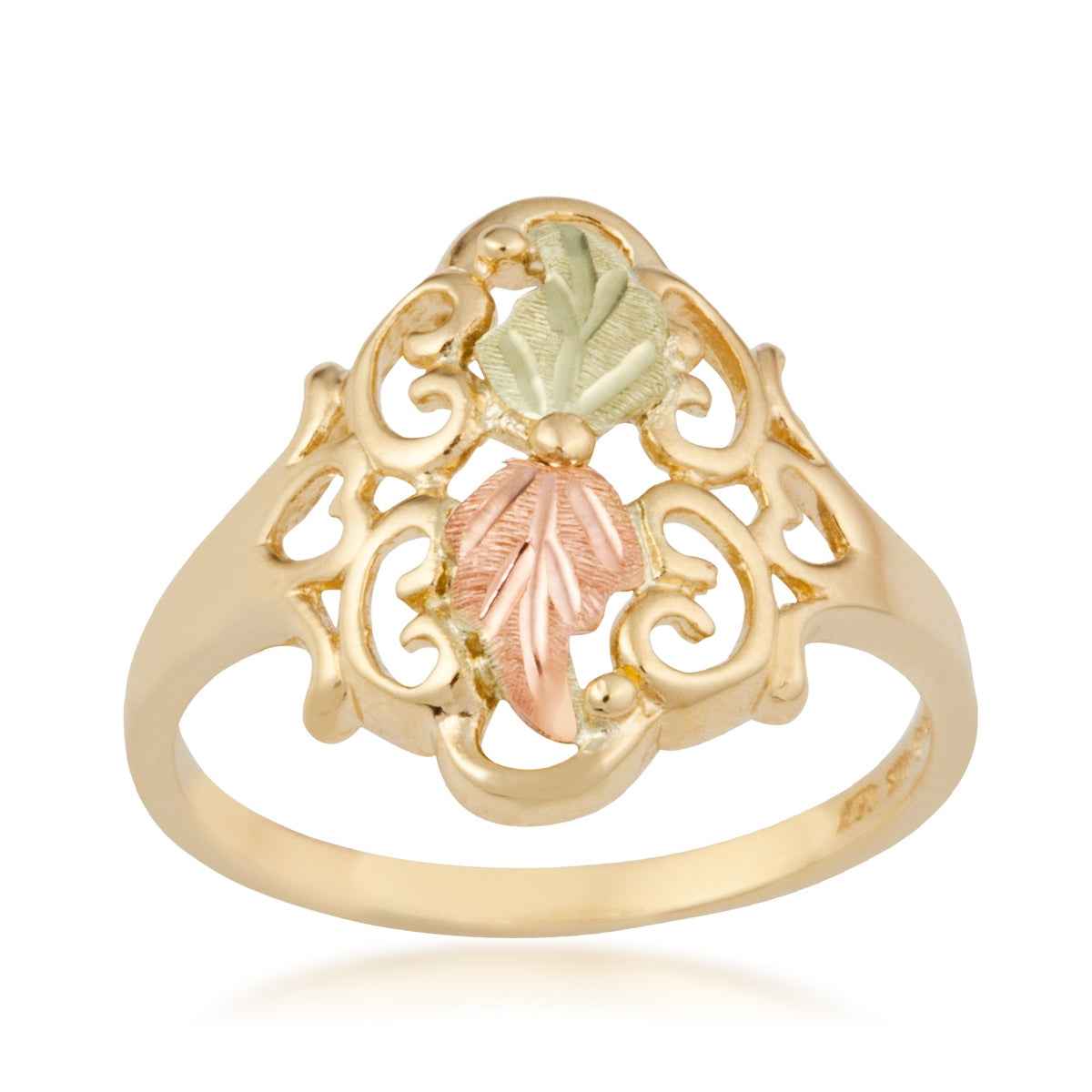 Black Hills Gold Double Leaf Vintage Filigree Ring in 10K Yellow Gold