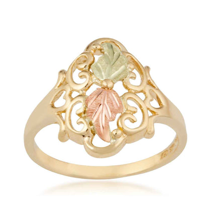 Black Hills Gold Double Leaf Vintage Filigree Ring in 10K Yellow Gold