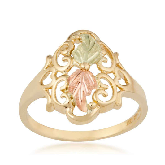 Black Hills Gold Double Leaf Vintage Filigree Ring in 10K Yellow Gold